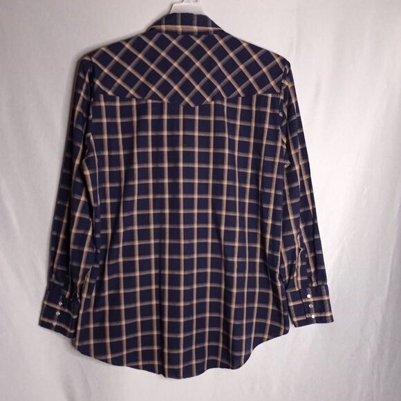 ELY Cattleman Men's Navy/Tan Pearl Snap Button Dow Long Sleeve Cowboy Shirt Sz L - Picture 2 of 7